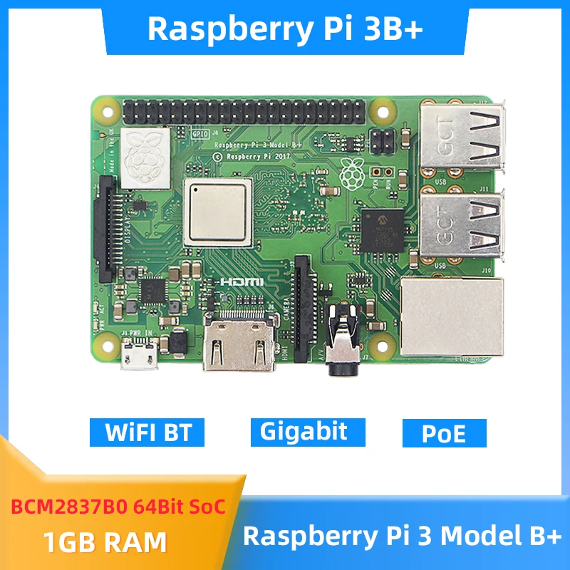 Original Raspberry Pi 3 Model B+ Board BCM2837B0 Cortex-A53 (ARMv8) 64-bit SoC 1GB RAM with WiFi BT 4.2 BLE Gigabit Ethernet
Original Raspberry Pi 3 Model B+ Board BCM2837B0 Cortex-A53 (ARMv8) 64-bit SoC 1GB RAM with WiFi BT 4.2 BLE Gigabit Ethernet