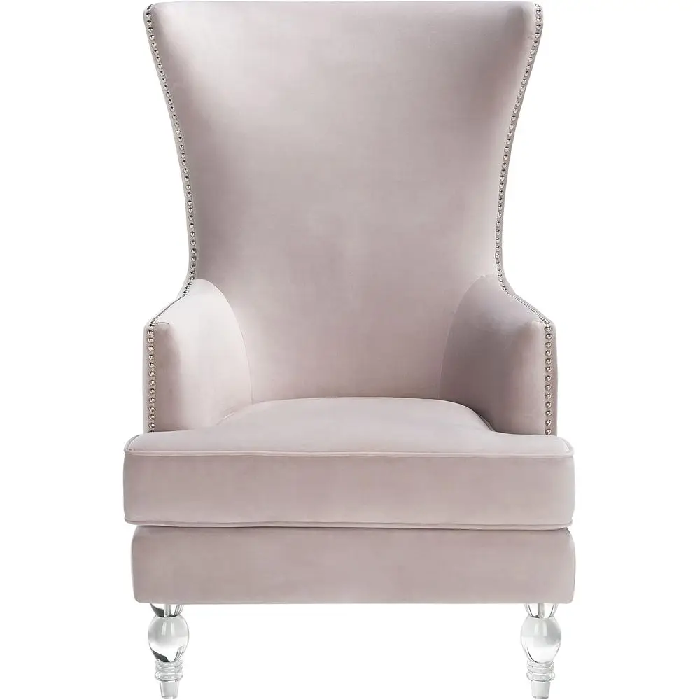 Velvet Wingback Chair with Clear Acrylic Legs and Geode Taupe Nail Trim
Velvet Wingback Chair with Clear Acrylic Legs and Geode Taupe Nail Trim