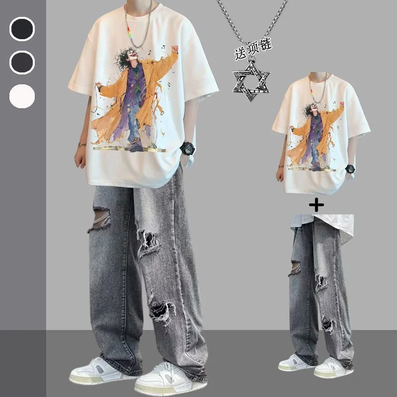 Summer Set Of Men's Short Sleeves Paired With Ripped Jeans A Set Of Niche Loose Casual Men's Fashion
Summer Set Of Men's Short Sleeves Paired With Ripped Jeans A Set Of Niche Loose Casual Men's Fashion
