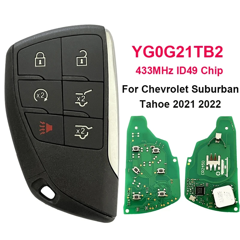 6 buttons smart Prox remote car key for Chevrolet Suburban Tahoe 2021 2022 keyless entry fob 433MHz id49 chip yg0g21tb2
6 buttons smart Prox remote car key for Chevrolet Suburban Tahoe 2021 2022 keyless entry fob 433MHz id49 chip yg0g21tb2