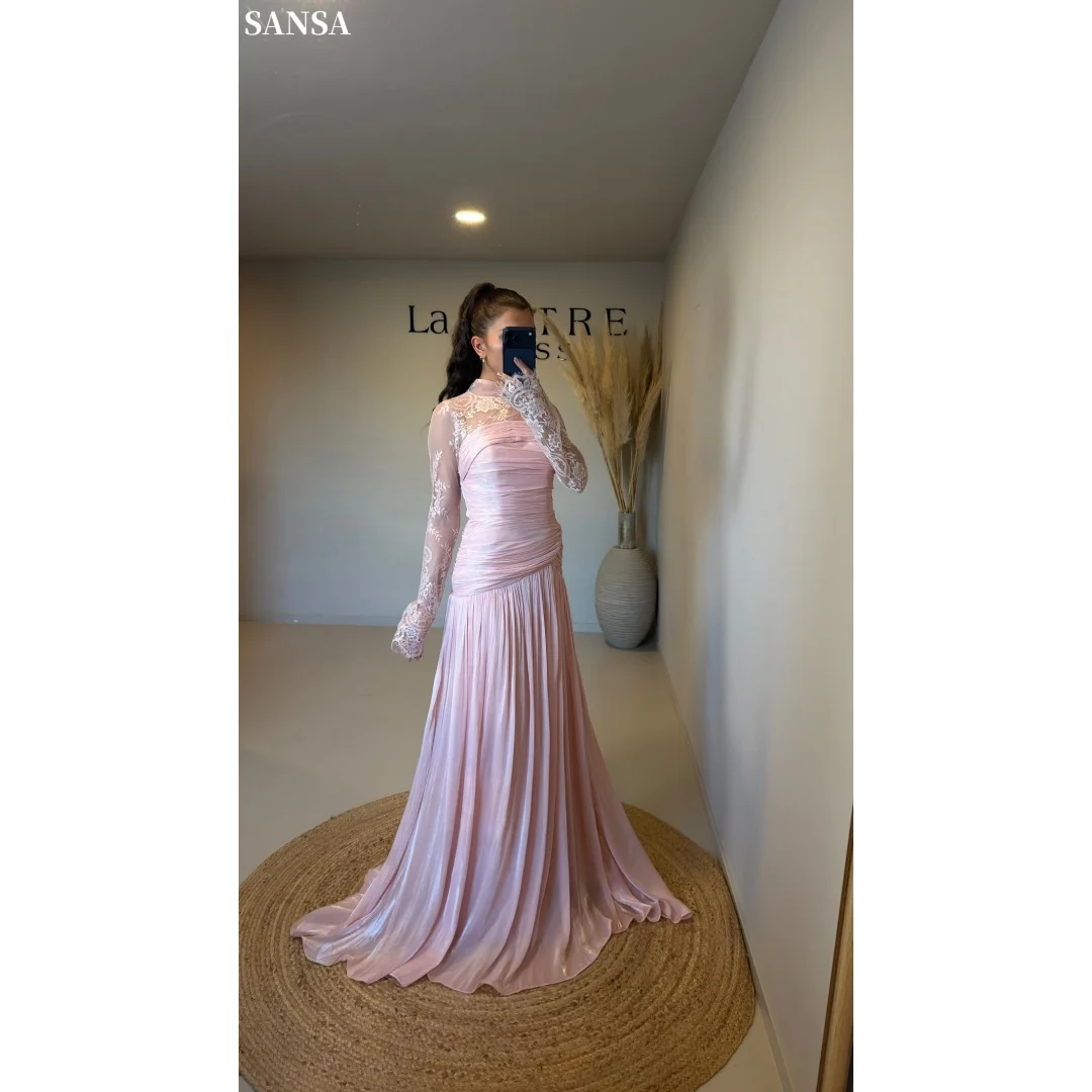 Sansa Customized Blush Pink Lace Long Sleeve Prom Dresses Illusion Neckline stidos de noche Pleated Bodice Formal Evening 2026
Sansa Customized Blush Pink Lace Long Sleeve Prom Dresses Illusion Neckline stidos de noche Pleated Bodice Formal Evening 2026