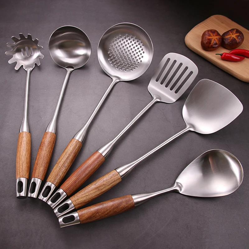 High-quality kitchen cooking tools 6-piece set of stainless steel kitchen appliances with wooden handles and brackets
High-quality kitchen cooking tools 6-piece set of stainless steel kitchen appliances with wooden handles and brackets