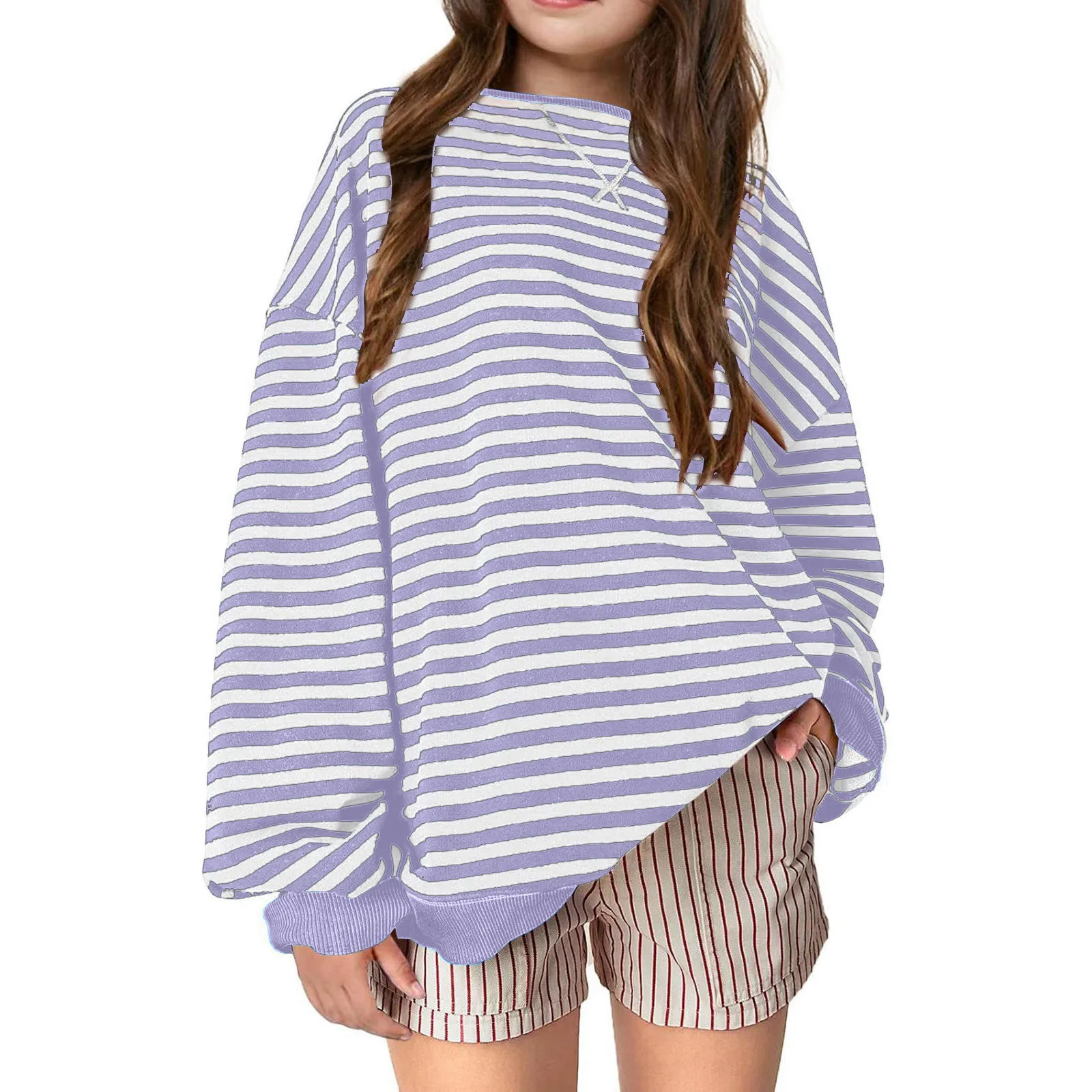 Fashion New Women Oversized Striped Color Blocking Long Sleeved Round Neck Sports Shirt Casual Loose Fitting Pullover Shirt Top
Fashion New Women Oversized Striped Color Blocking Long Sleeved Round Neck Sports Shirt Casual Loose Fitting Pullover Shirt Top
