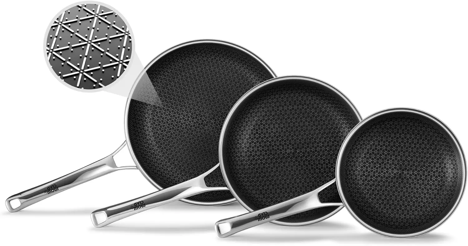 Non-stick frying pan set, dishwasher and oven-safe cookware set, stainless steel frying pan suitable for induction cooktops
Non-stick frying pan set, dishwasher and oven-safe cookware set, stainless steel frying pan suitable for induction cooktops