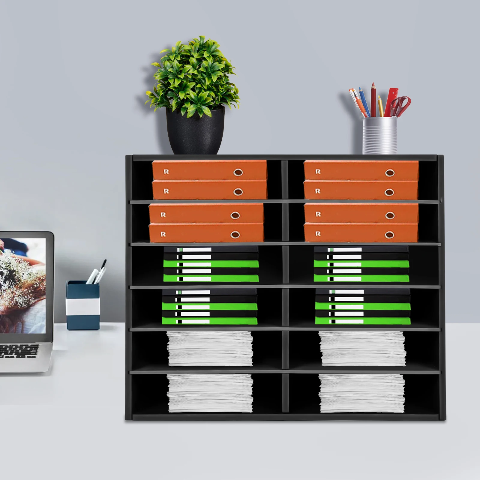 Adjustable Desktop Literature Organizer, File Sorter & Mail Center, Magazine Holder with 12 Compartments, Paper Storage Cabinet
Adjustable Desktop Literature Organizer, File Sorter & Mail Center, Magazine Holder with 12 Compartments, Paper Storage Cabinet