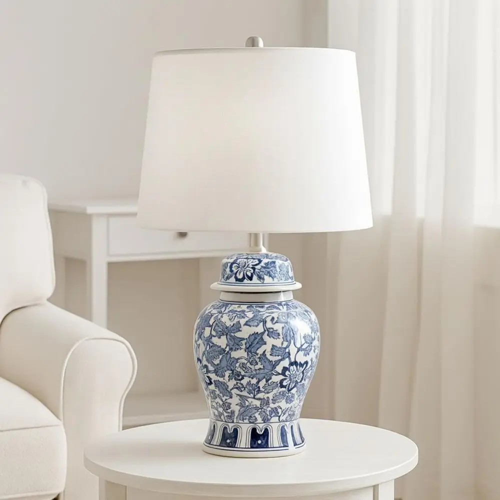Blue & White Floral Stoneware Accent Table Lamp with White Shade, 14x25 for Elegant Home Decor
Blue & White Floral Stoneware Accent Table Lamp with White Shade, 14x25 for Elegant Home Decor
