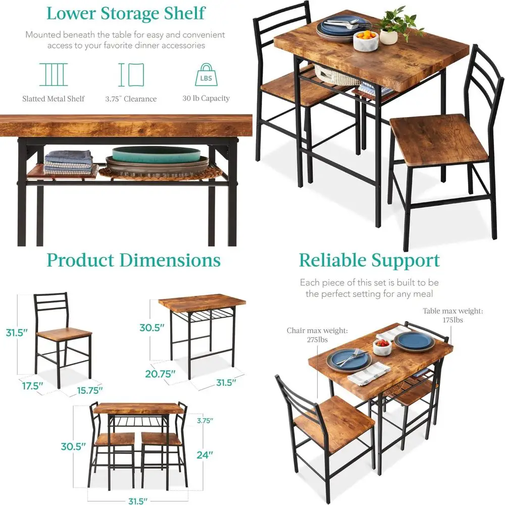 Компактный обеденный набор из трех предметов со встроенной стойкой, средний коричневый/черный для небольших помещений
Компактный обеденный набор из трех предметов со встроенной стойкой, средний коричневый/черный для небольших помещений