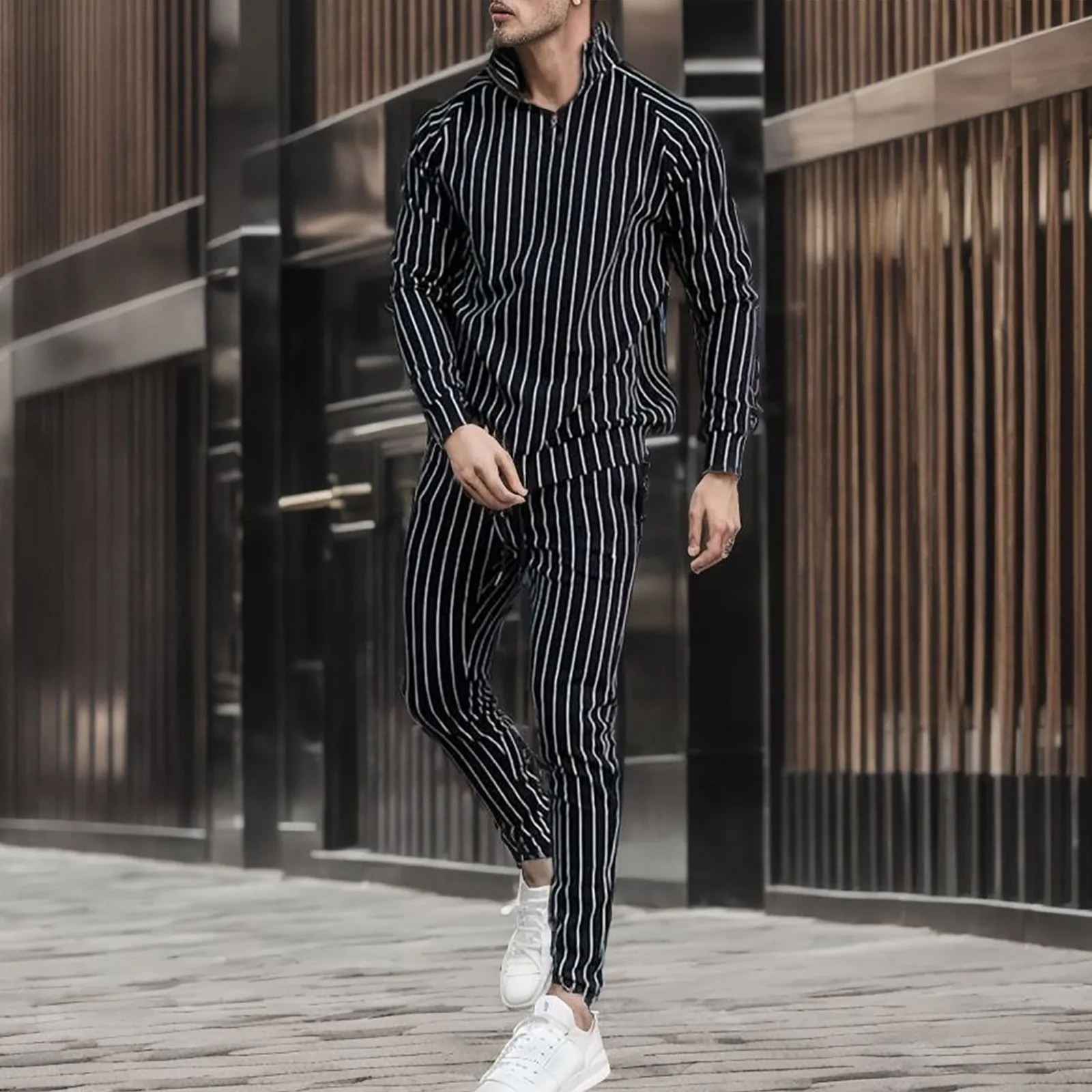 Mens Spring And Autumn Striped Suit Mens Fitness Running Long Sleeve Hoodie Slim Pants Suit Zipper Stripe Leisure Long Mens Suit
Mens Spring And Autumn Striped Suit Mens Fitness Running Long Sleeve Hoodie Slim Pants Suit Zipper Stripe Leisure Long Mens Suit
