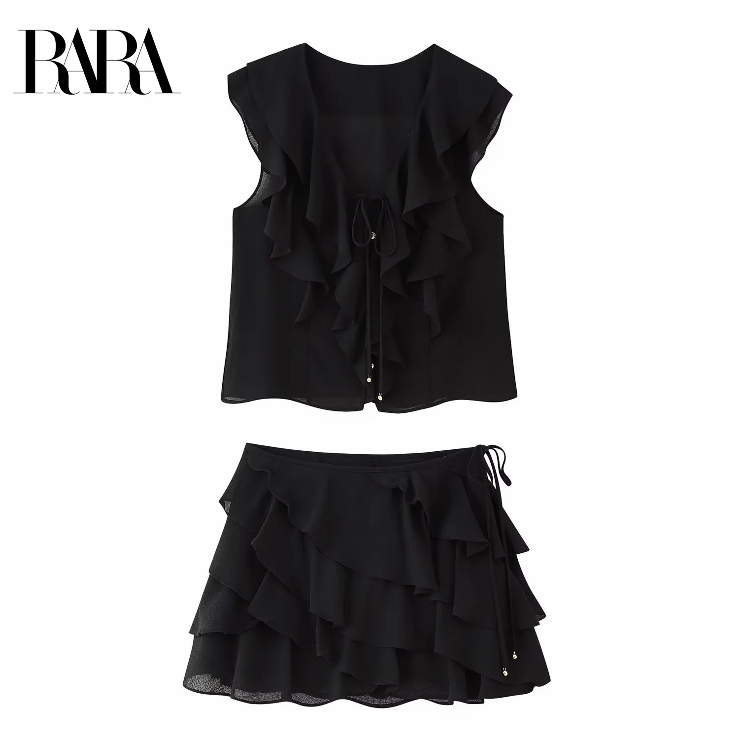 RARA Women's Chiffon Set Layered Ruffled V - neck Vest and Layered Ruffled Mini Skirt Elegant and Feminine
RARA Women's Chiffon Set Layered Ruffled V - neck Vest and Layered Ruffled Mini Skirt Elegant and Feminine
