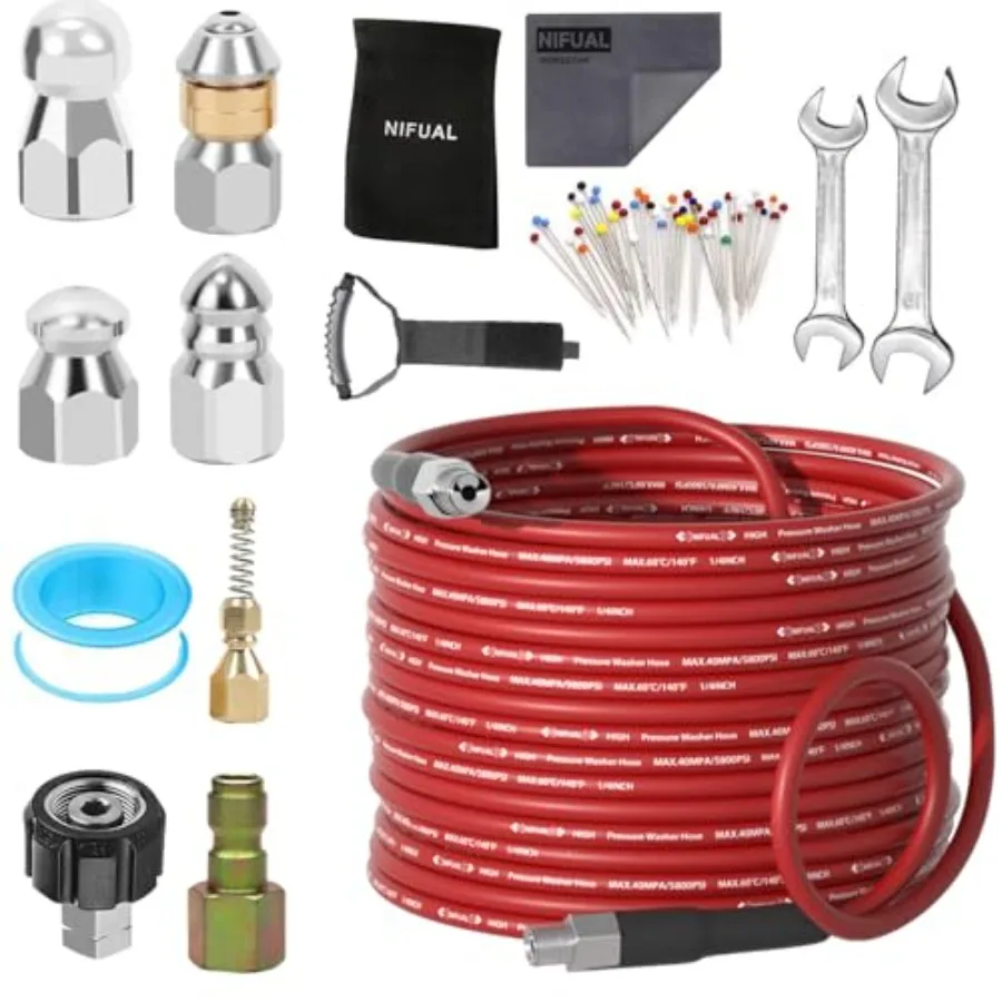 Sewer Jetter Kit for Pressure Washer,150FT 5800PSI Pressure Drain Cleaner 1/4 Inch NPT Corner Rotating and Button Hose Sewer Jet
Sewer Jetter Kit for Pressure Washer,150FT 5800PSI Pressure Drain Cleaner 1/4 Inch NPT Corner Rotating and Button Hose Sewer Jet