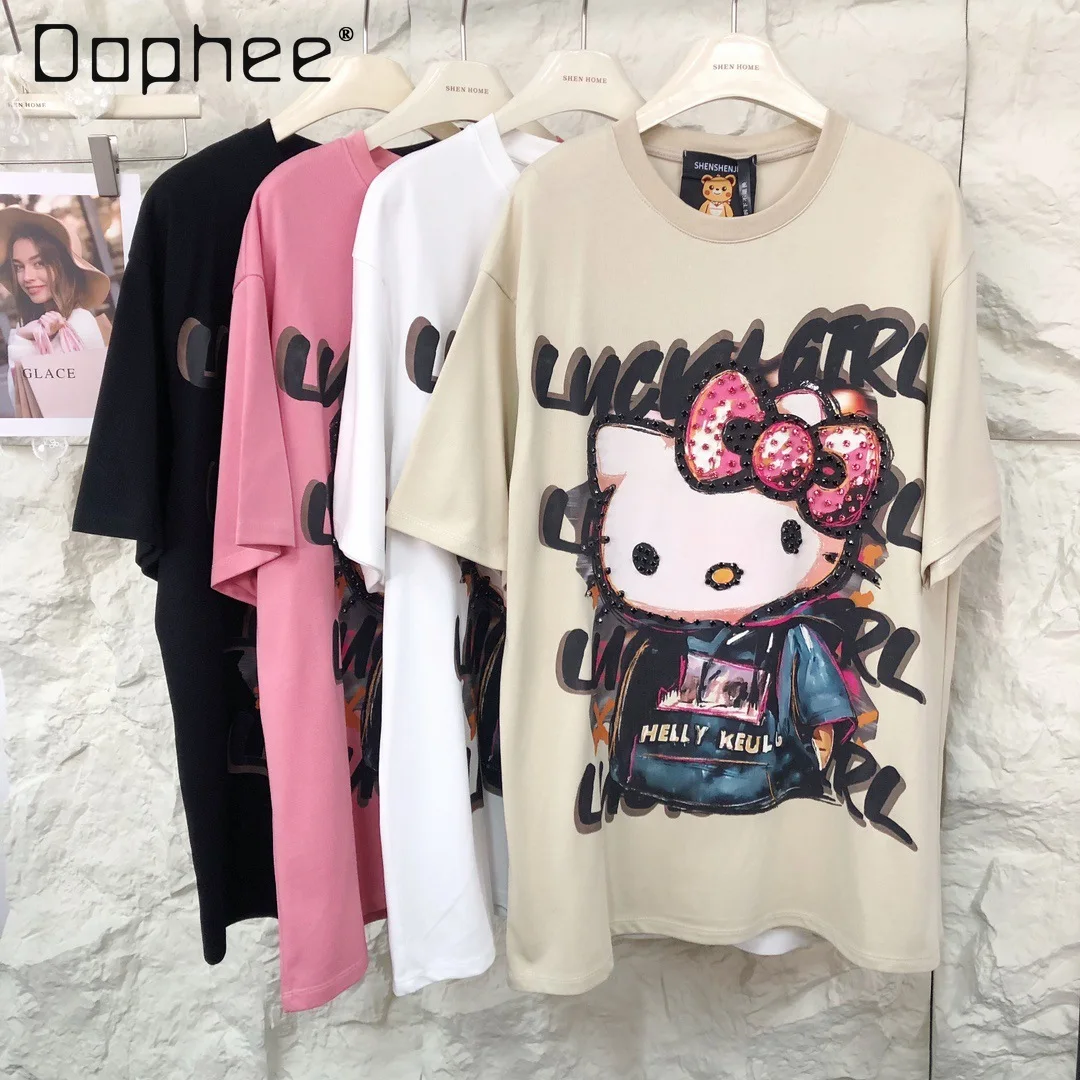 2025 Summer New Fashion Loose Design Nail Diamond Cat Print Medium Length Short Sleeve T-Shirt Loose Round Neck Tops
2025 Summer New Fashion Loose Design Nail Diamond Cat Print Medium Length Short Sleeve T-Shirt Loose Round Neck Tops