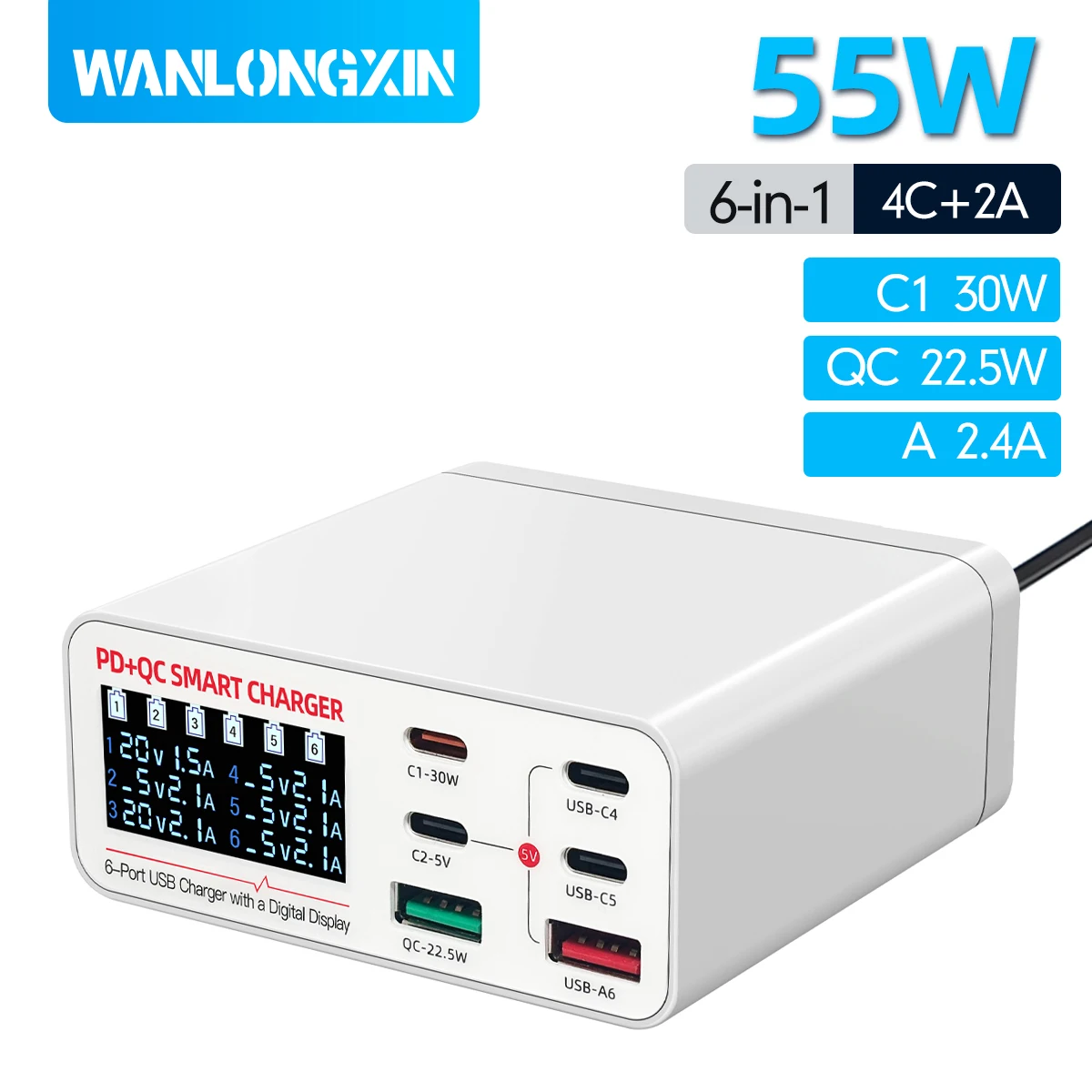 55 Вт, 6 портов, PD, 20 Вт, зарядная станция для быстрой зарядки, док-станция с кабелем для iphone, iPad, iPod, Samsung, ПК, Kindle, зарядное устройство с несколькими USB
55 Вт, 6 портов, PD, 20 Вт, зарядная станция для быстрой зарядки, док-станция с кабелем для iphone, iPad, iPod, Samsung, ПК, Kindle, зарядное устройство с несколькими USB