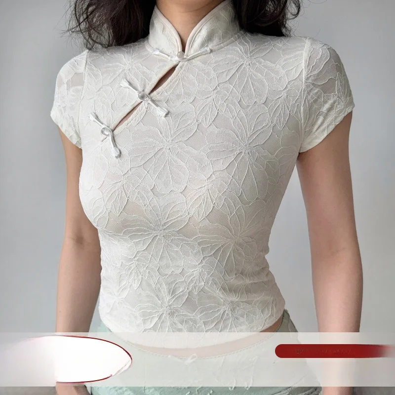 Go Girl Go Chinese Style Vintage Collar Lace Short Sleeve Slim Fit T-Shirt Women's Short Style Top Plant Floral Pat...
Go Girl Go Chinese Style Vintage Collar Lace Short Sleeve Slim Fit T-Shirt Women's Short Style Top Plant Floral Pat...