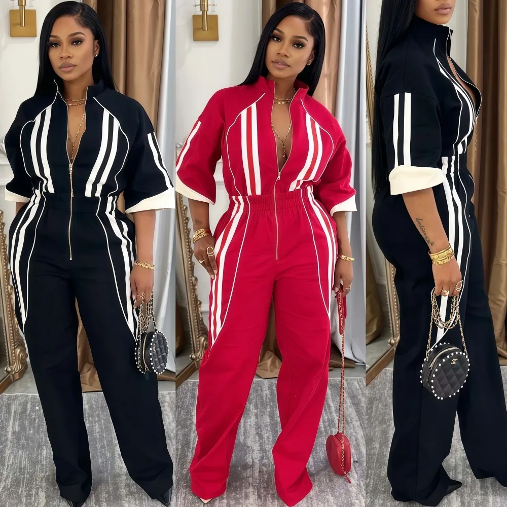 FAGADOER Fashion Stripe Patchwork Jumpsuit Women Color Block Zip Straight Wide Leg One Piece Rompers Female Streetwear Overalls
FAGADOER Fashion Stripe Patchwork Jumpsuit Women Color Block Zip Straight Wide Leg One Piece Rompers Female Streetwear Overalls