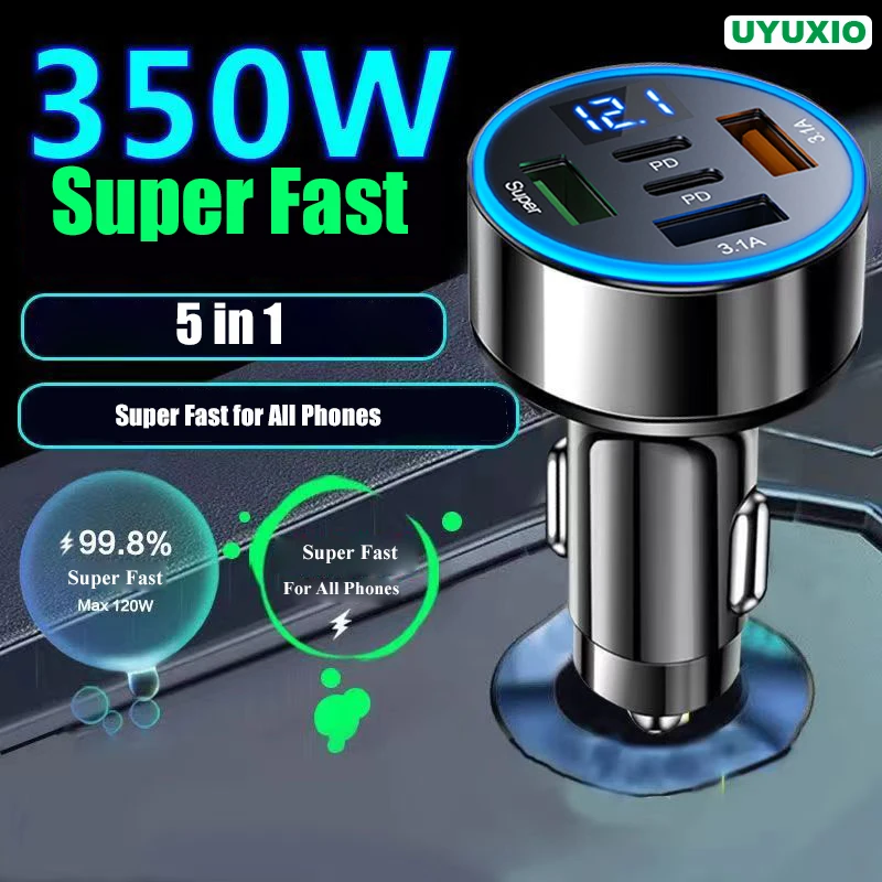 UYUXIO 5 in 1 USB Car Phone Charger Adapter with Voltage Display Dual PD Port Super Fast Charge for iPhone Samsung Huawei OPPO
UYUXIO 5 in 1 USB Car Phone Charger Adapter with Voltage Display Dual PD Port Super Fast Charge for iPhone Samsung Huawei OPPO