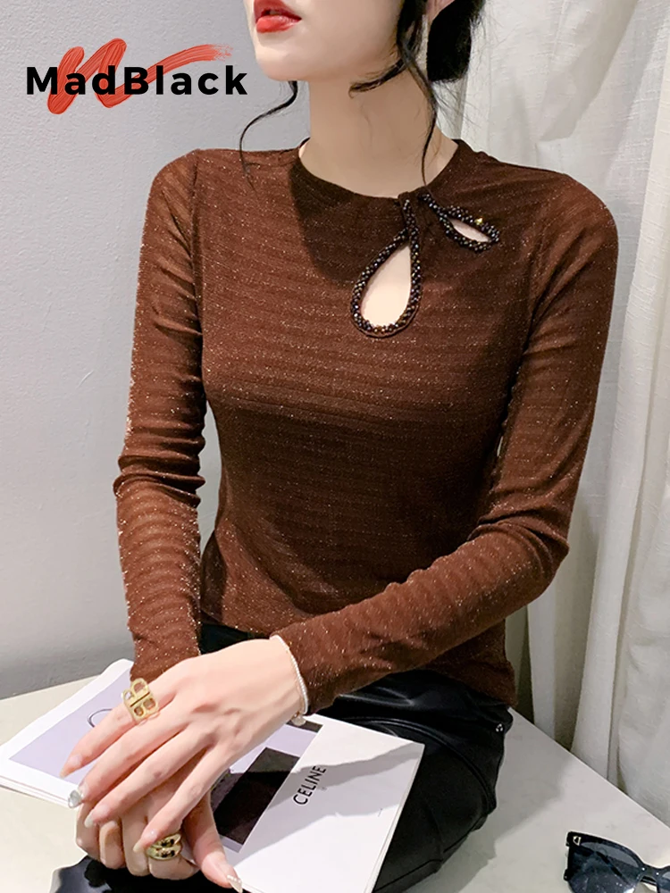 MadBlack European Clothes T-Shirt Round Collar Shiny Beaded Female Slim Mesh Tops Long Sleeve Tee Autumn Winter T3D240JC
MadBlack European Clothes T-Shirt Round Collar Shiny Beaded Female Slim Mesh Tops Long Sleeve Tee Autumn Winter T3D240JC