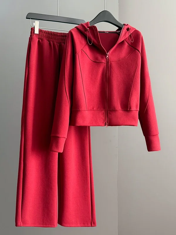Spring Casual Sportswear Set Women's Fashionable Anti-Aging Red Jacket Top Wide Leg Pants Two-Piece Set Comfortable Breathable
Spring Casual Sportswear Set Women's Fashionable Anti-Aging Red Jacket Top Wide Leg Pants Two-Piece Set Comfortable Breathable