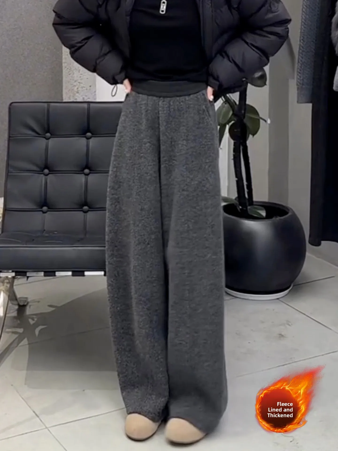 Ladies Wide Leg Pants Autumn Winter Fleece Lined Sporty Style High Waist Straight Cut Casual Pants Asymmetrical Design
Ladies Wide Leg Pants Autumn Winter Fleece Lined Sporty Style High Waist Straight Cut Casual Pants Asymmetrical Design