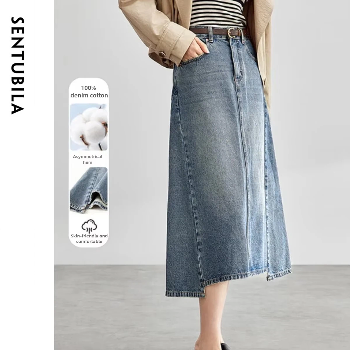 SENTUBILA Women's A-Line Denim Skirt 2025 Autumn Irregular Hem 100% Cotton Daily Commuter Stretchy Comfort Mid-Length W51Q58343
SENTUBILA Women's A-Line Denim Skirt 2025 Autumn Irregular Hem 100% Cotton Daily Commuter Stretchy Comfort Mid-Length W51Q58343