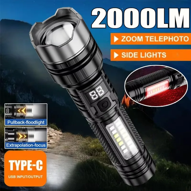USB перезаряжаемый светодиодный фонарик, 5 режимов, мощный зум-фонарик с боковыми огнями COB, уличный аварийный фонарь, портативная лампа для кемпинга
USB перезаряжаемый светодиодный фонарик, 5 режимов, мощный зум-фонарик с боковыми огнями COB, уличный аварийный фонарь, портативная лампа для кемпинга