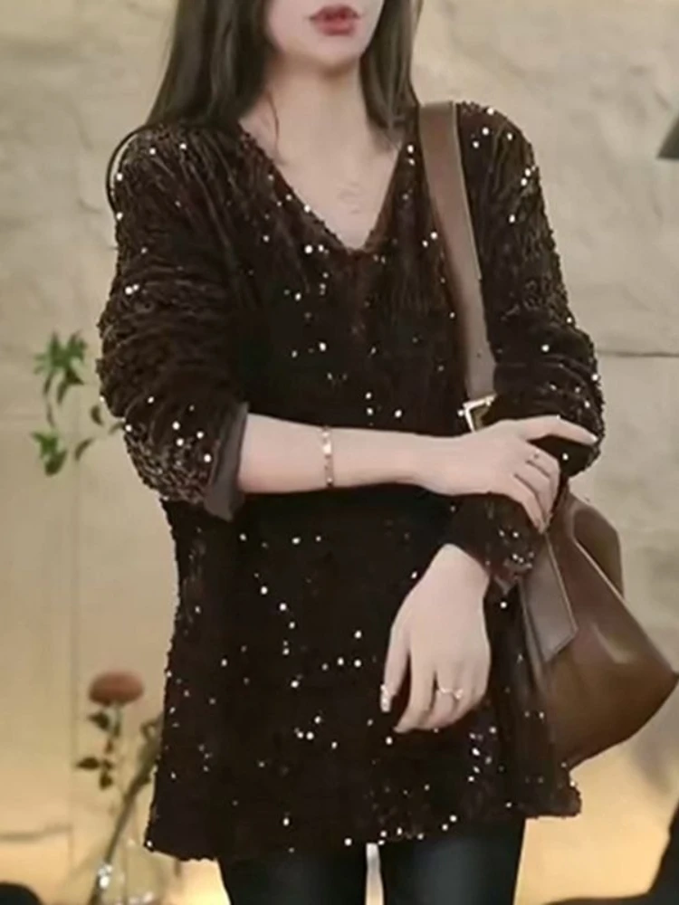New in Sequin V Neck Women's Sweatshirts 90s Vintage 2025 Trend Casual High Quality Essential Matching Y2k Female Pullover Top
New in Sequin V Neck Women's Sweatshirts 90s Vintage 2025 Trend Casual High Quality Essential Matching Y2k Female Pullover Top