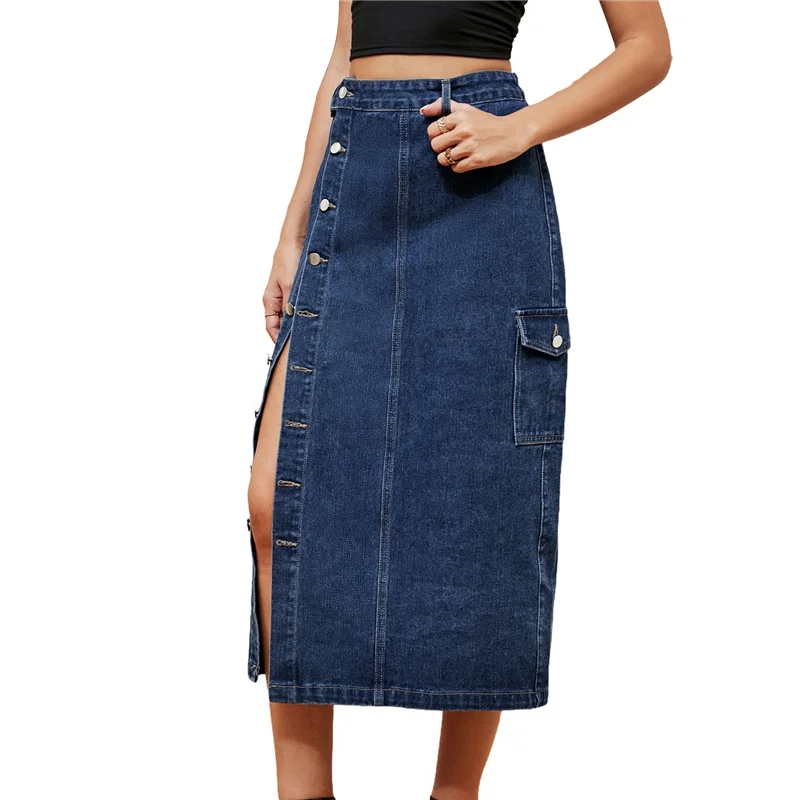 A18P-Women's Casual High Waist Denim Mid Skirt Slit Button Up Jean Skirts With Pockets
A18P-Women's Casual High Waist Denim Mid Skirt Slit Button Up Jean Skirts With Pockets