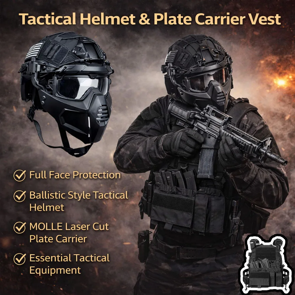 Tactical FAST Helmet RG Green 500D Nylon MOLLE Tactical Vest Plate Carrier Combat Gear Set for Airsoft CS Training Hunting Ops
Tactical FAST Helmet RG Green 500D Nylon MOLLE Tactical Vest Plate Carrier Combat Gear Set for Airsoft CS Training Hunting Ops