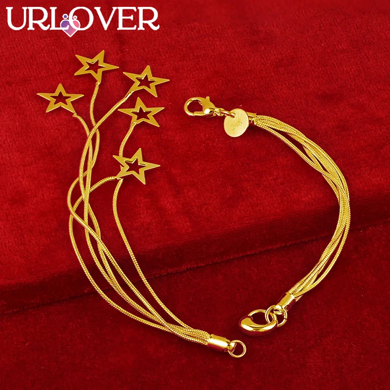 URLOVER 18K Gold Hollow Stars Bracelet For Woman Fashion Jewelry Lady Hand Chain Engagement Bangles Wedding Party Birthday Gifts
URLOVER 18K Gold Hollow Stars Bracelet For Woman Fashion Jewelry Lady Hand Chain Engagement Bangles Wedding Party Birthday Gifts