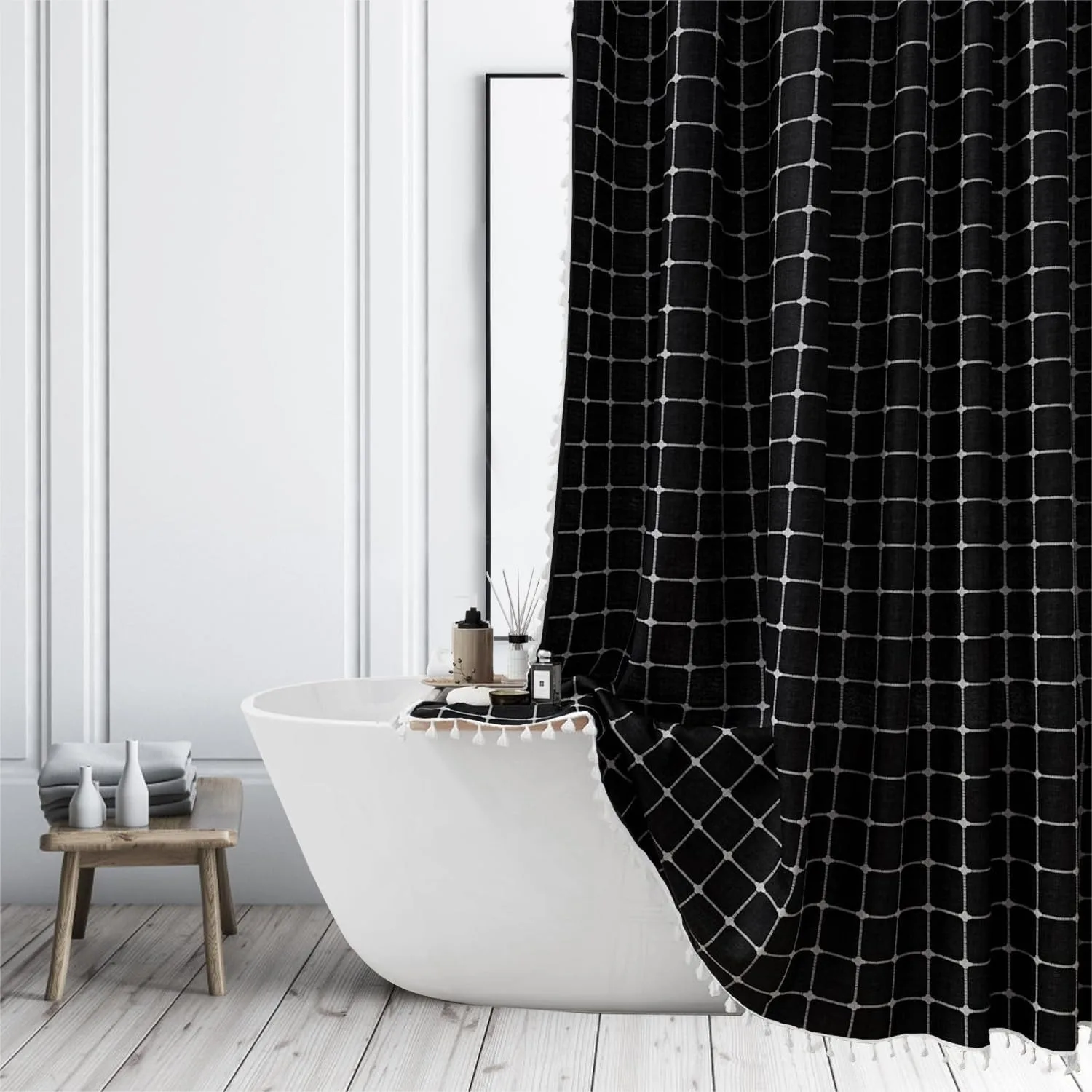 Farmhouse Black Stripe Shower Curtain Boho Gingham Patchwork Fabric Bathroom Curtain Heavy Duty with Tassel 71x94
Farmhouse Black Stripe Shower Curtain Boho Gingham Patchwork Fabric Bathroom Curtain Heavy Duty with Tassel 71x94