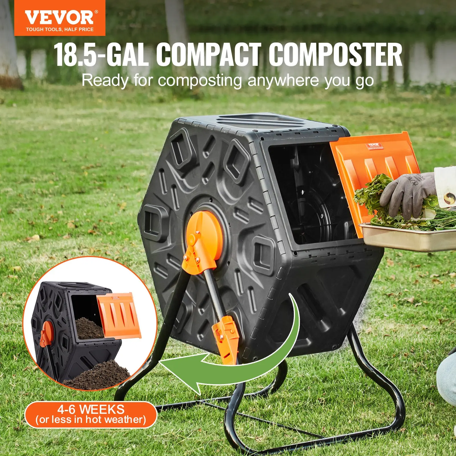 Compost Bin, 18.5-Gal Composting Tumbler, Compact Single Rotating Chamber With Sliding Door And Steel Frame, BPA Free Small
Compost Bin, 18.5-Gal Composting Tumbler, Compact Single Rotating Chamber With Sliding Door And Steel Frame, BPA Free Small