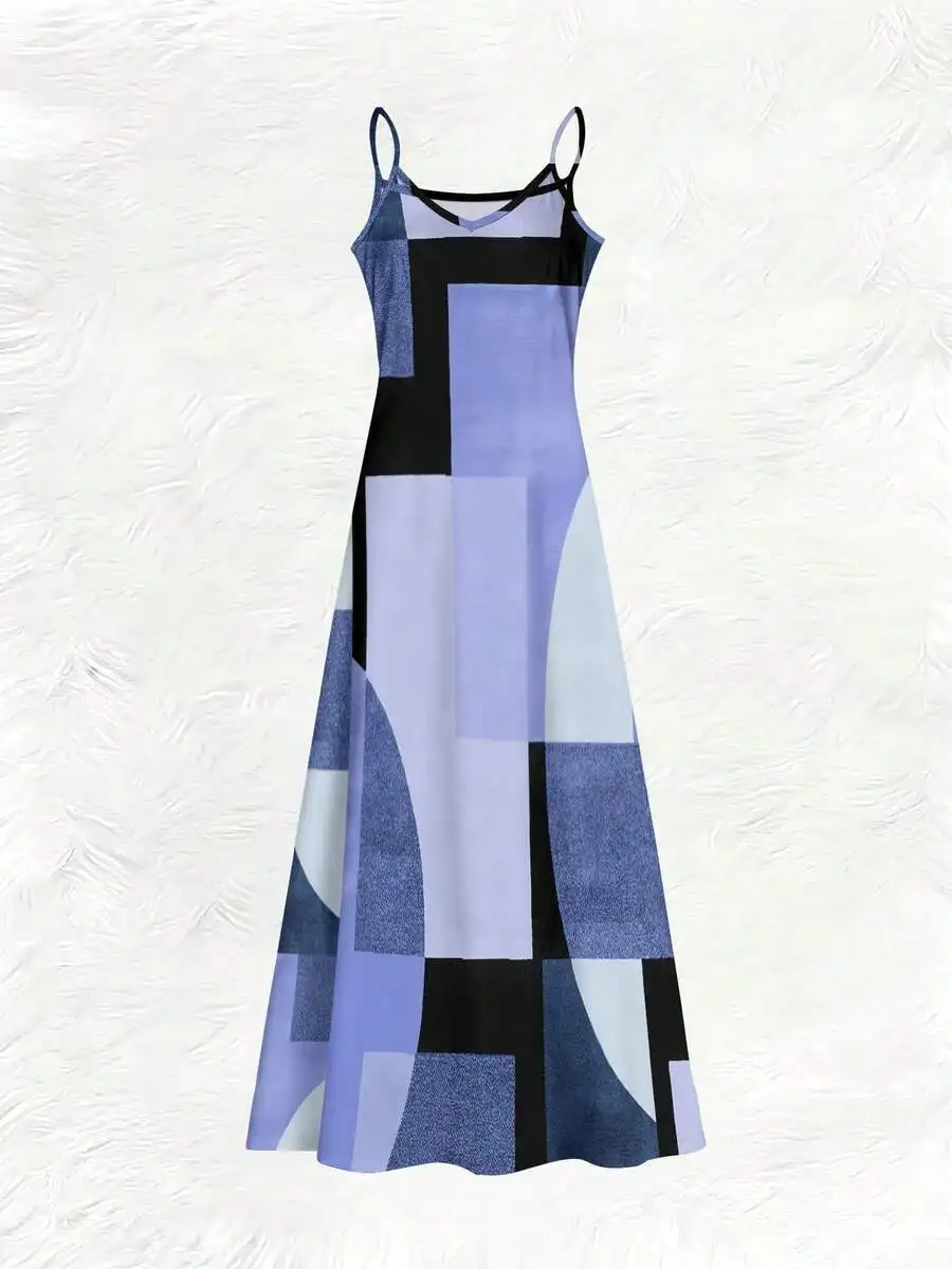 Abstract Geometric Print V-Neck Halter Dress For Women Blue Purple Casual Summer Maxi Dress
Abstract Geometric Print V-Neck Halter Dress For Women Blue Purple Casual Summer Maxi Dress