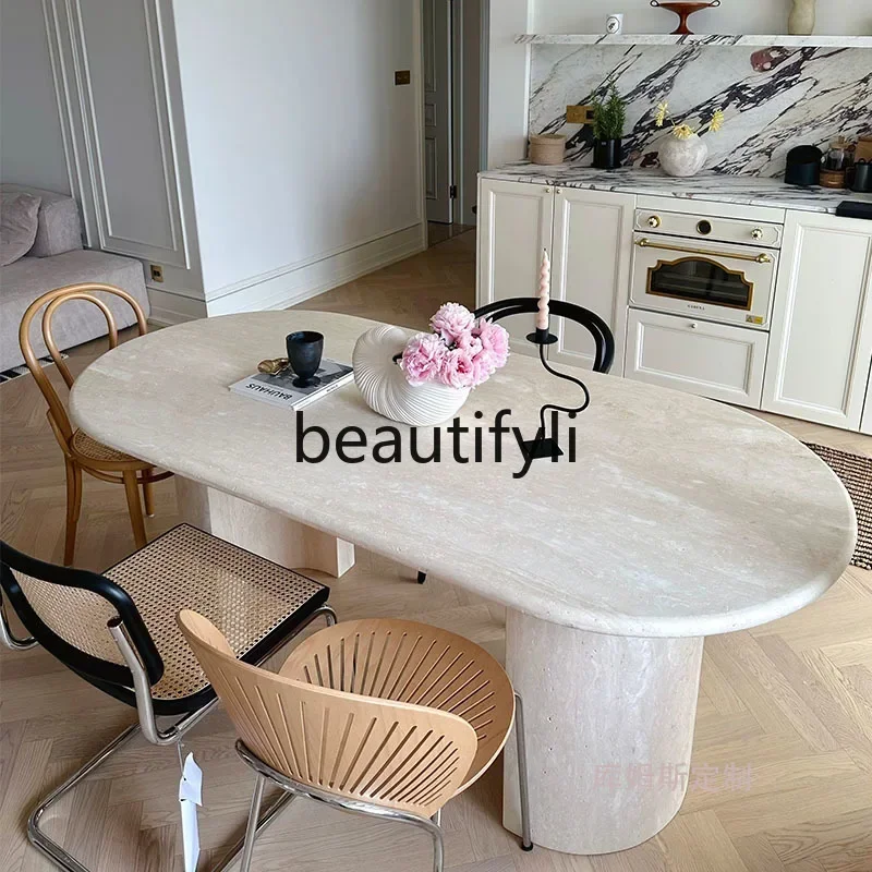 qqIvory white travertine dining table Italian minimalist villa hotel simple model room designer French table
qqIvory white travertine dining table Italian minimalist villa hotel simple model room designer French table