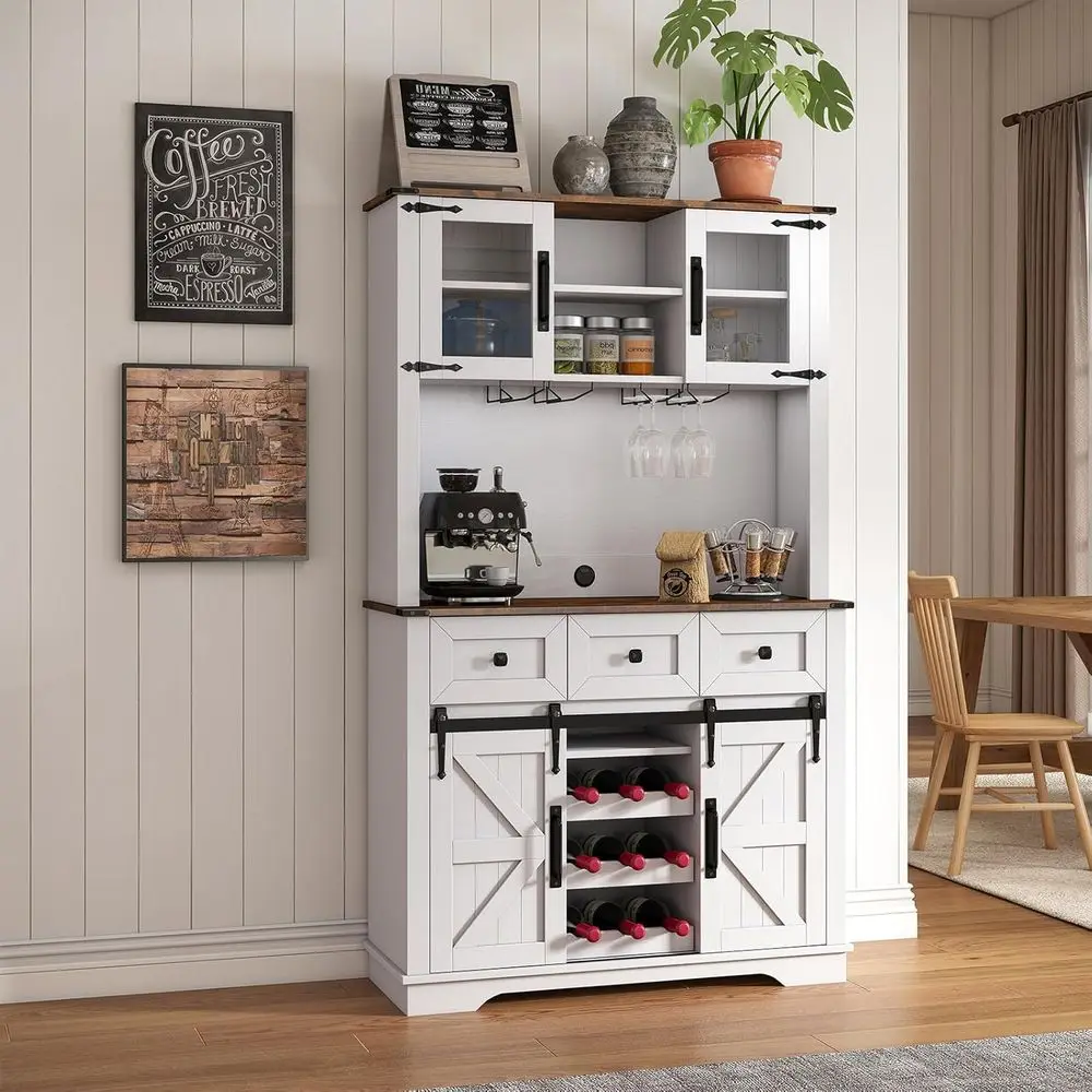Rustic White Sliding Barn Door Wine Cabinet with Glass Rack for Kitchen Dining Area
Rustic White Sliding Barn Door Wine Cabinet with Glass Rack for Kitchen Dining Area