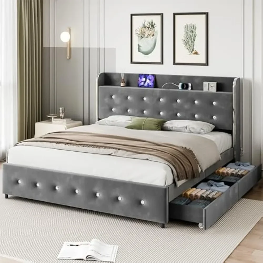 Bed Frame, Queen with Rollers and 4 Storage Drawers, Diamond Tufted Headboard, No Springs Required, Platform Bed Frame
Bed Frame, Queen with Rollers and 4 Storage Drawers, Diamond Tufted Headboard, No Springs Required, Platform Bed Frame