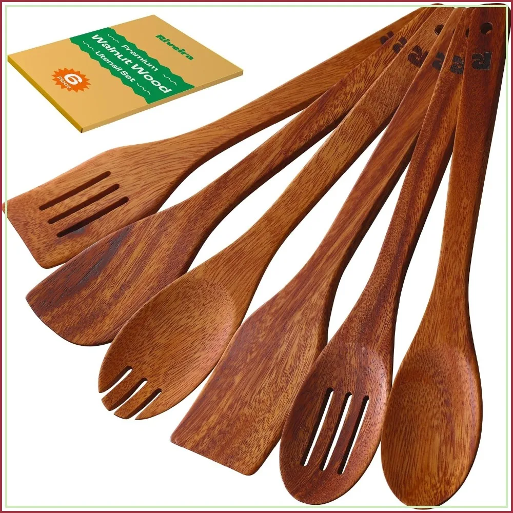 Walnut Wooden Spoons for Cooking Set of 6 - Natural Wood Utensils with Spatula and Spoon for Non-Stick Cookware
Walnut Wooden Spoons for Cooking Set of 6 - Natural Wood Utensils with Spatula and Spoon for Non-Stick Cookware