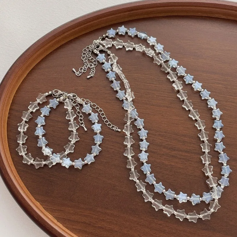 Minar Cute Lovely White Blue Color Resin Star Beads Elastic Beaded Necklace for Women Girls Silver Plated Chain Strand Chokers
Minar Cute Lovely White Blue Color Resin Star Beads Elastic Beaded Necklace for Women Girls Silver Plated Chain Strand Chokers