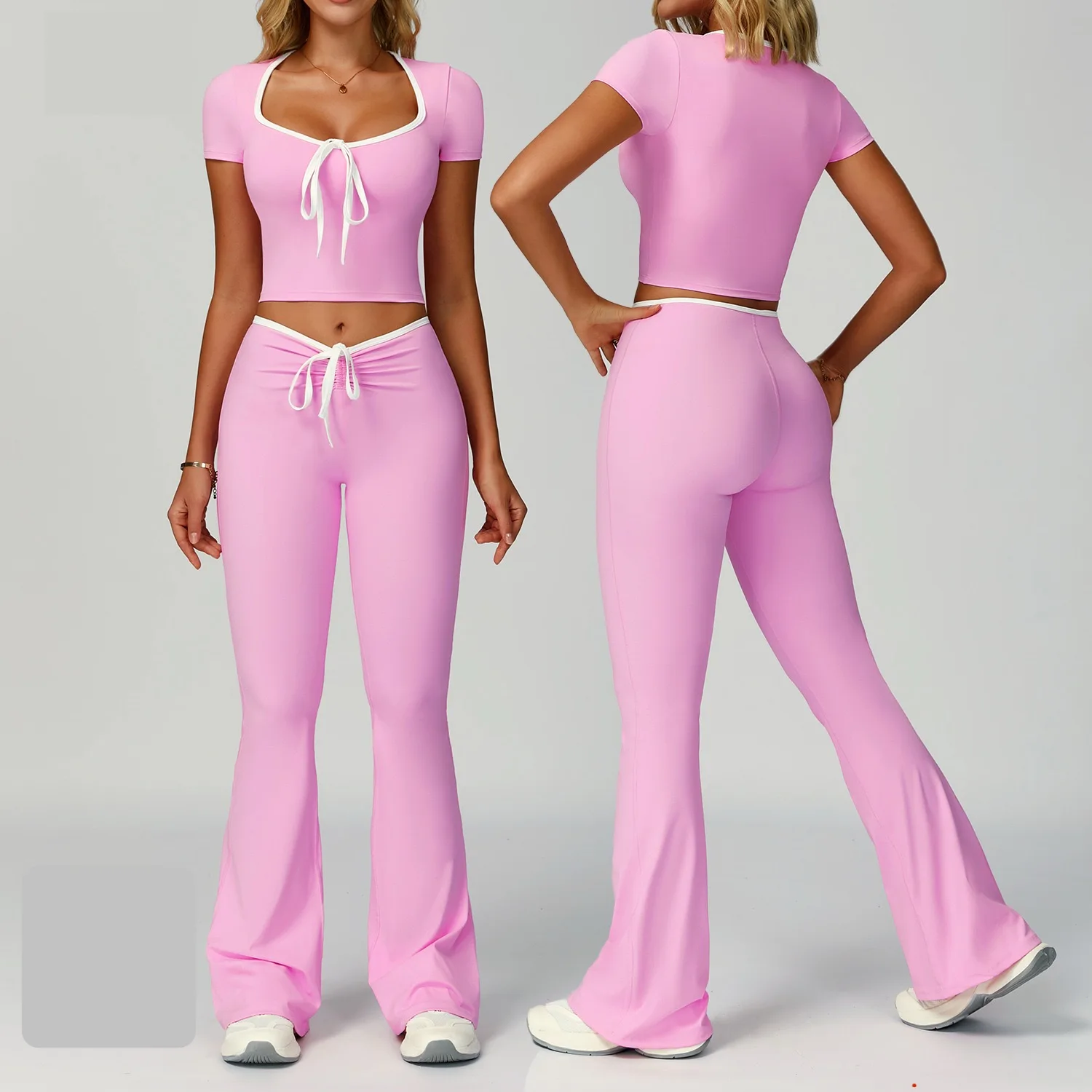 Color-Blocking T-Shirt Flared Yoga Pants Set Women Fitness Tracksuit Workout Gym Shirt Leggings Two Piece Set Sportswear 2025
Color-Blocking T-Shirt Flared Yoga Pants Set Women Fitness Tracksuit Workout Gym Shirt Leggings Two Piece Set Sportswear 2025