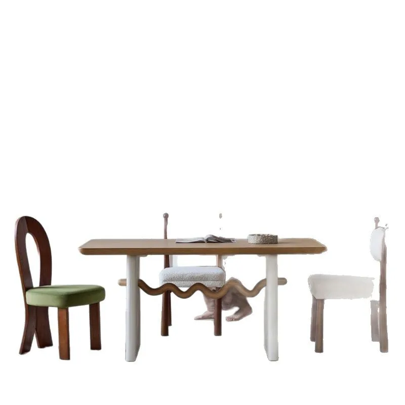 Cookie dining table, French cream style, retro solid wood, dining table and chair combination, log color table
Cookie dining table, French cream style, retro solid wood, dining table and chair combination, log color table