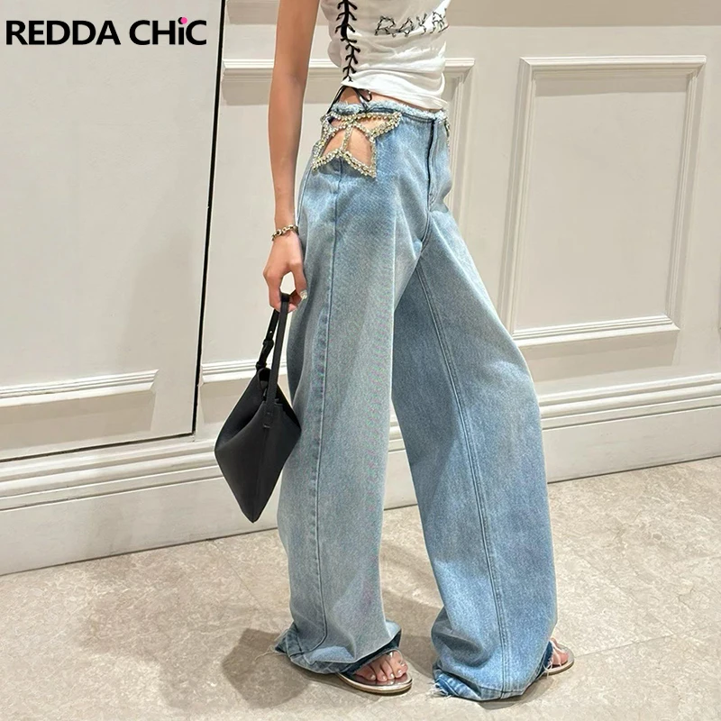 ReddaChic Crystal Embellished Wide Leg Jeans New In Shiny Star Tall Girl Low Waist Cut-out Denim Pants Hot Music Festival Outfit
ReddaChic Crystal Embellished Wide Leg Jeans New In Shiny Star Tall Girl Low Waist Cut-out Denim Pants Hot Music Festival Outfit