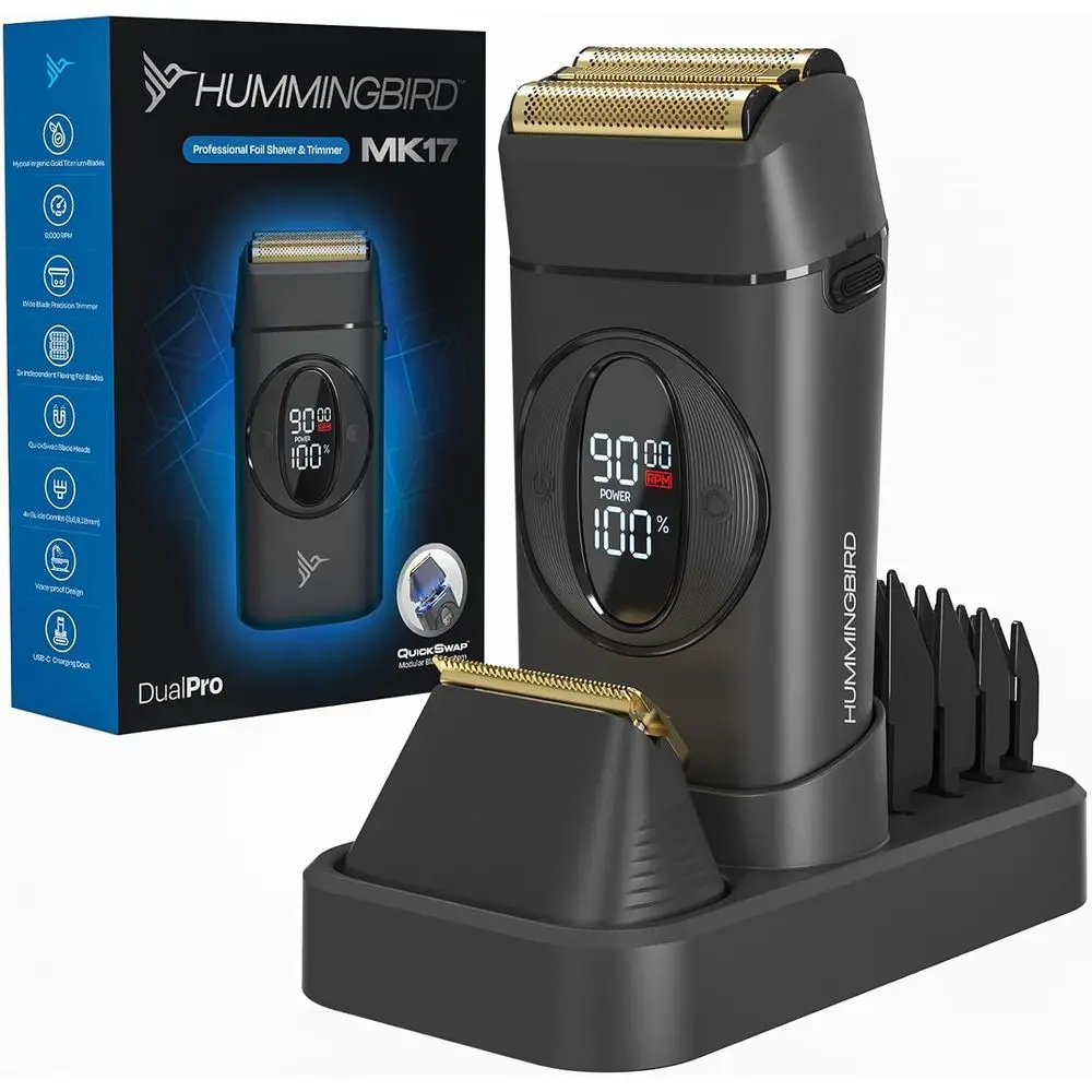 Titanium Dual Blade Shaver & Beard Trimmer - High Torque, Digital RPM, Metal Body, USB-C Charging, Wet/Dry Use
Titanium Dual Blade Shaver & Beard Trimmer - High Torque, Digital RPM, Metal Body, USB-C Charging, Wet/Dry Use