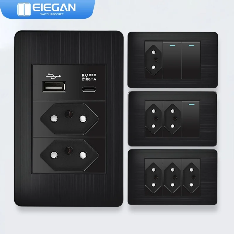 ELEGAN Brazil All Black Stainless Steel Panel Standard Outlet Double USB Type C Wall Power Socket Light Switch Office 118*74mm
ELEGAN Brazil All Black Stainless Steel Panel Standard Outlet Double USB Type C Wall Power Socket Light Switch Office 118*74mm