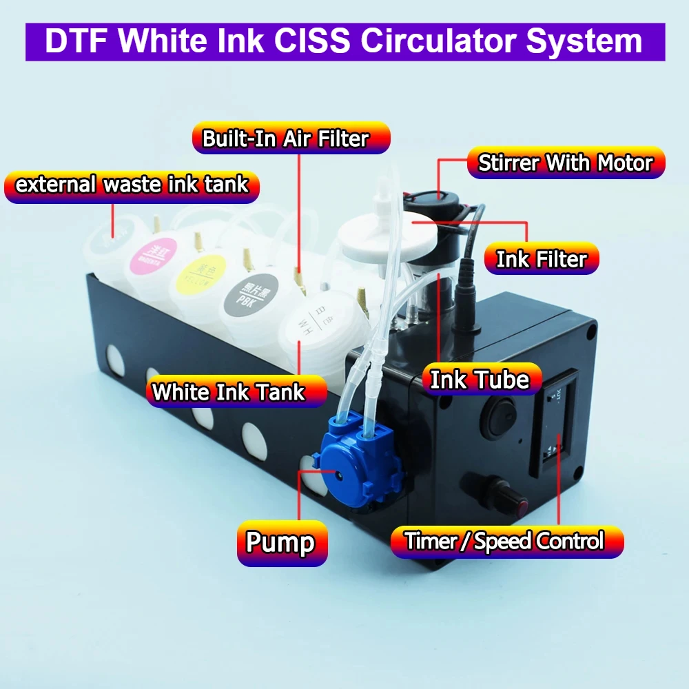 ET-8550 L1800 L800 DTF White Ink Circulator CISS with Ink Shaker Device Timer For Epson L18050 L805 L8050 ET8550 XP600 No Damper
ET-8550 L1800 L800 DTF White Ink Circulator CISS with Ink Shaker Device Timer For Epson L18050 L805 L8050 ET8550 XP600 No Damper