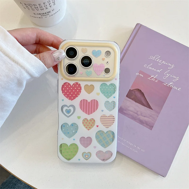 Kawaii Pastel Heart Print Phone Case with Yellow Camera Frame for iPhone 15 16 17 Pro Max Shockproof Protective Cover funda ipho
Kawaii Pastel Heart Print Phone Case with Yellow Camera Frame for iPhone 15 16 17 Pro Max Shockproof Protective Cover funda ipho