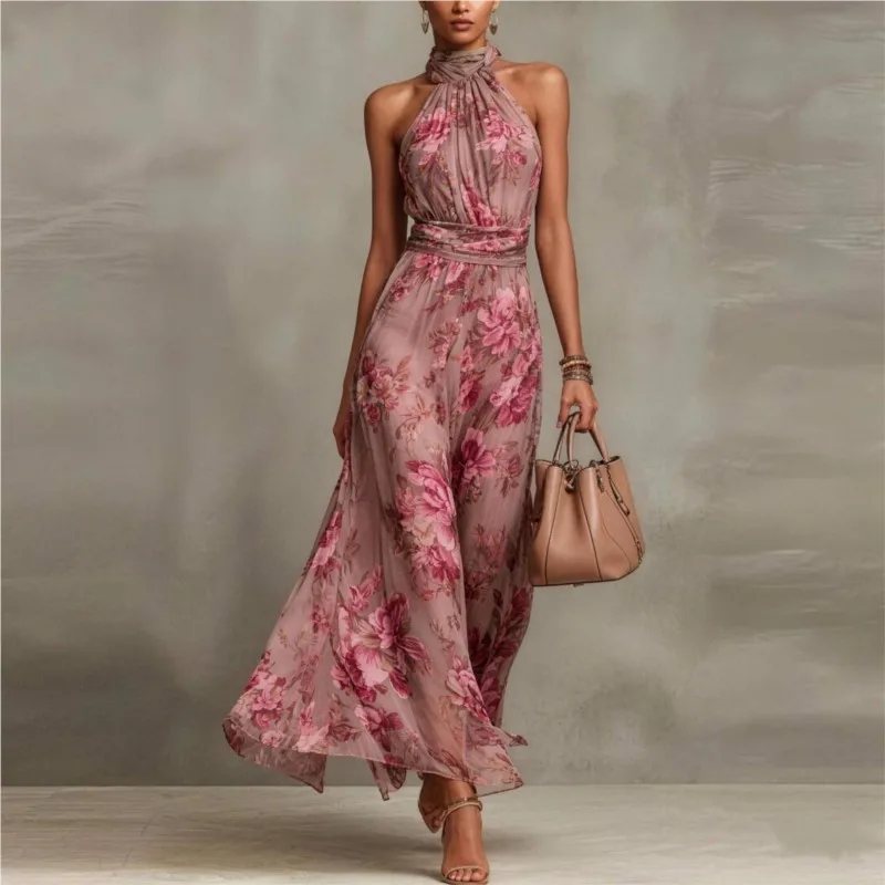 New Flower Print Women's Sleeveless Halter Maxi Dress Summer Fashion High Neck Ruched Waist Elegant Chic Holiday Party Dress
New Flower Print Women's Sleeveless Halter Maxi Dress Summer Fashion High Neck Ruched Waist Elegant Chic Holiday Party Dress