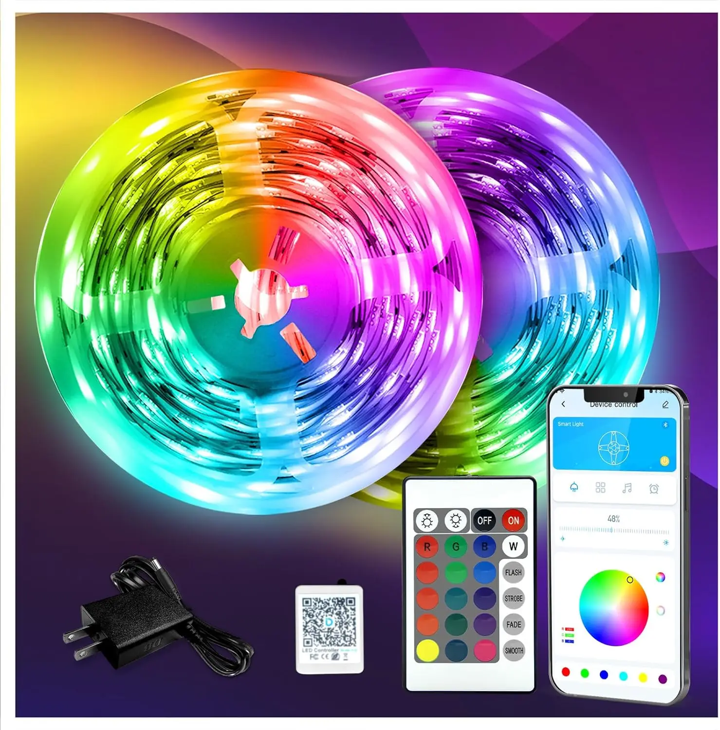 130ft LED Strip Lights for Bedroom Decor, RGB with Remote & 24V Power Supply
130ft LED Strip Lights for Bedroom Decor, RGB with Remote & 24V Power Supply