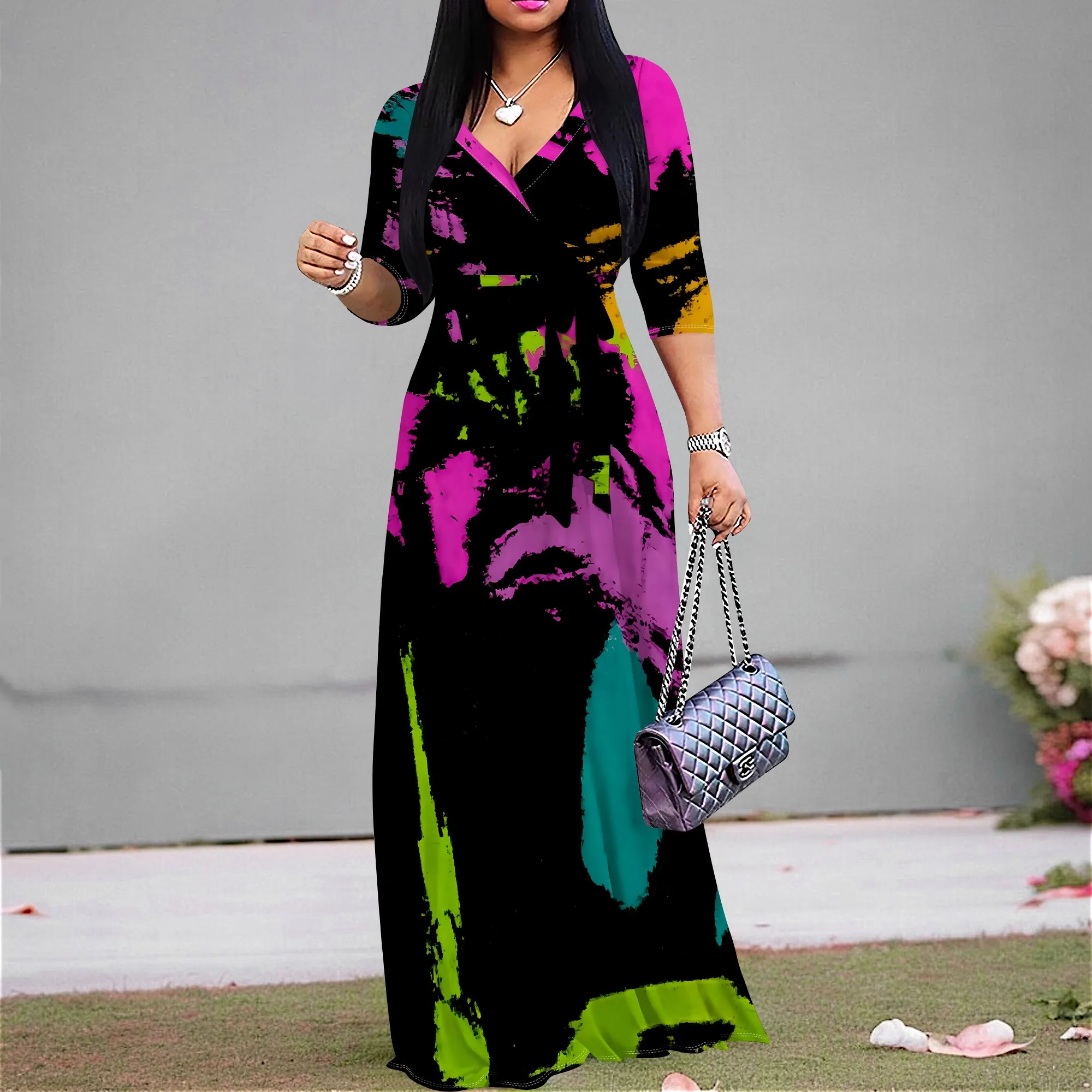 Women's Abstract Print Wrap Maxi Dress S-3XL Elegant V-Neck Tie Waist Dress for Party & Vacation 2025 
Women's Abstract Print Wrap Maxi Dress S-3XL Elegant V-Neck Tie Waist Dress for Party & Vacation 2025