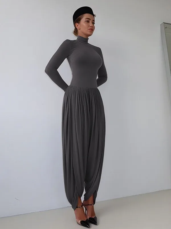 Women's Long Sve Pleated Patchwork Jumpsuit Thiened Winter Faion f High Collar European Sle Leatherwear
Women's Long Sve Pleated Patchwork Jumpsuit Thiened Winter Faion f High Collar European Sle Leatherwear