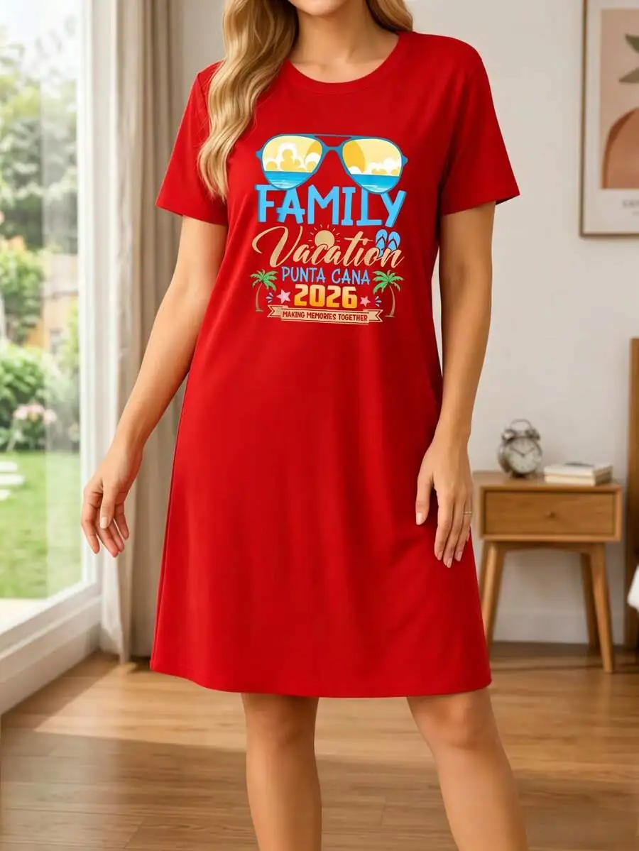 Women Short Sleeve Family Vacation Graphic Print Nightgown Soft Sleep Dress Summer Homewear
Women Short Sleeve Family Vacation Graphic Print Nightgown Soft Sleep Dress Summer Homewear