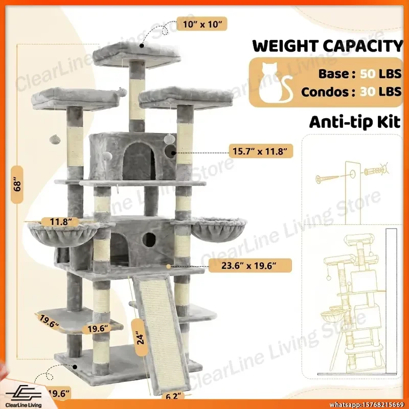 FOOWIN 173cm Large Multi Level Cat Tree Tower for Indoor Cats Activity Center with 2 Condos 3 Plush Perches Scratching Post
FOOWIN 173cm Large Multi Level Cat Tree Tower for Indoor Cats Activity Center with 2 Condos 3 Plush Perches Scratching Post