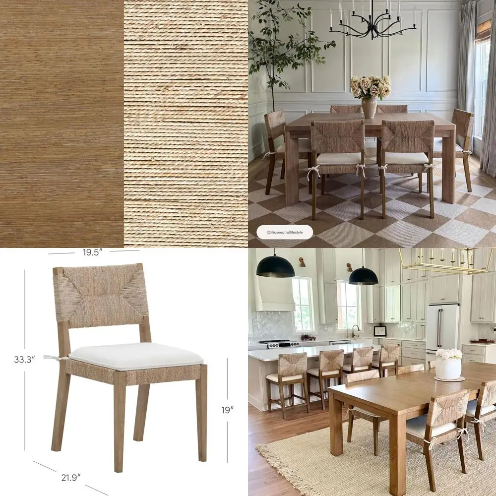 Boho-Style Seagrass Accented Dining Chair with Cream Boucle and Light Brown Solid Wood Legs
Boho-Style Seagrass Accented Dining Chair with Cream Boucle and Light Brown Solid Wood Legs